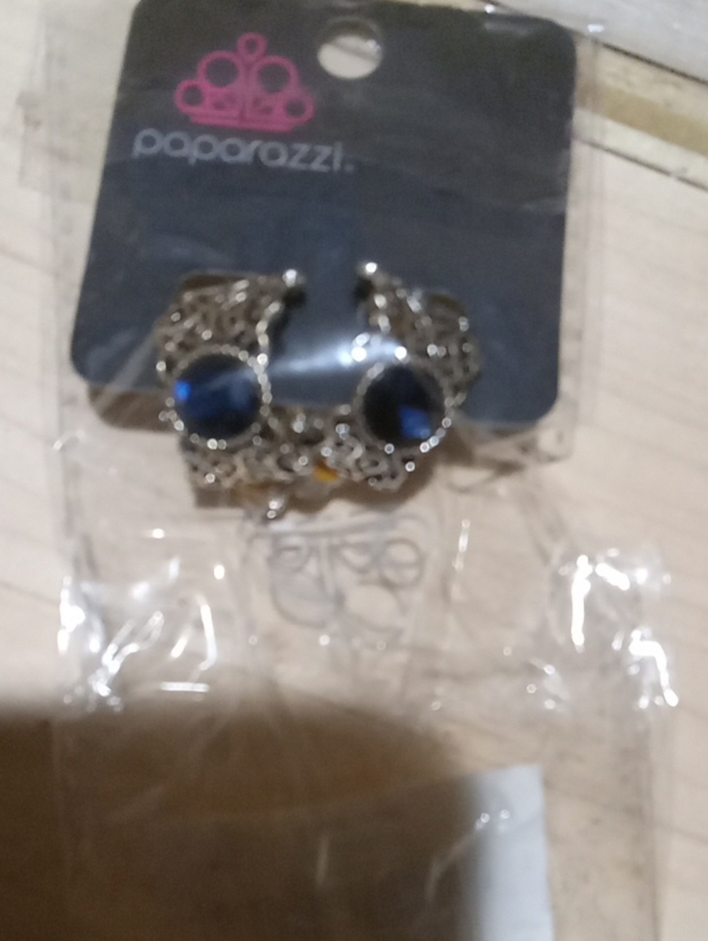 Paparazzi Silver Filigree Clip On Earrings with Deep Blue Stones